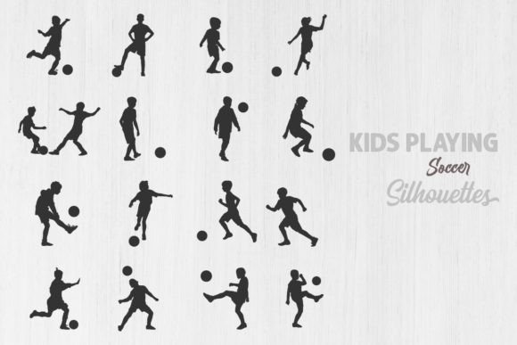 Kids Playing Soccer Silhouette: Graphics & Illustrations for Crafters